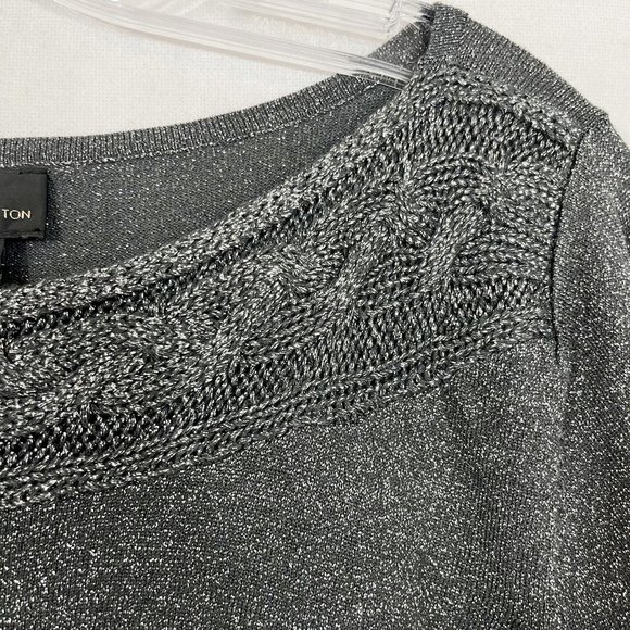 Worthington NEW Gunmetal Gray Sparkle Knit Long Sleeve Top Cable Knit - Size XL - Picture 3 of 5